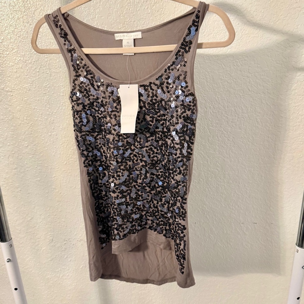 Design History Grey Sequin Tank Top Size XS